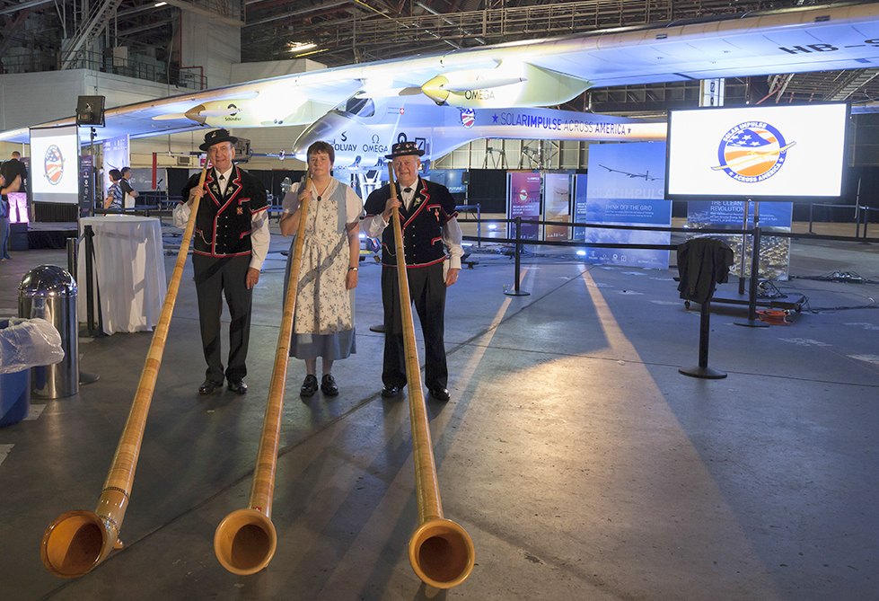 NJWA alphorn players performing at the Solar Impulse welcome ceremony at JFK Airport in 2013