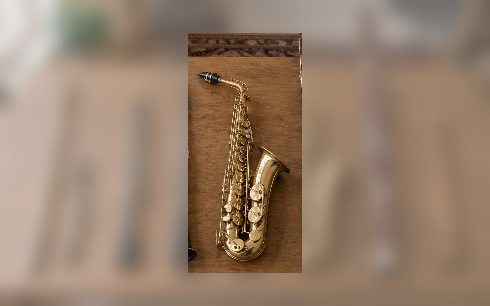 A saxophone displayed in a music school